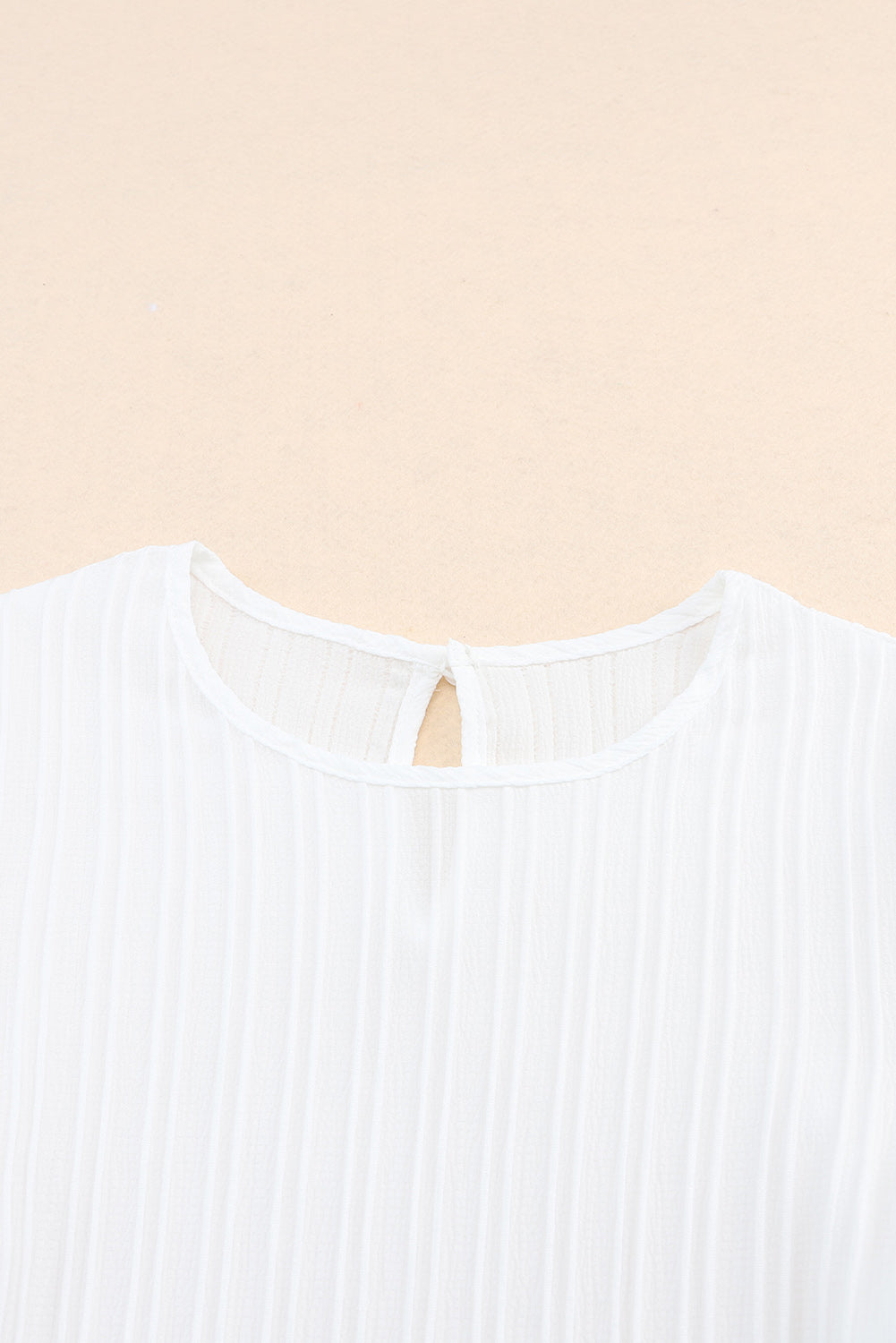 White Ribbed Crewneck Puff Long Sleeve Top