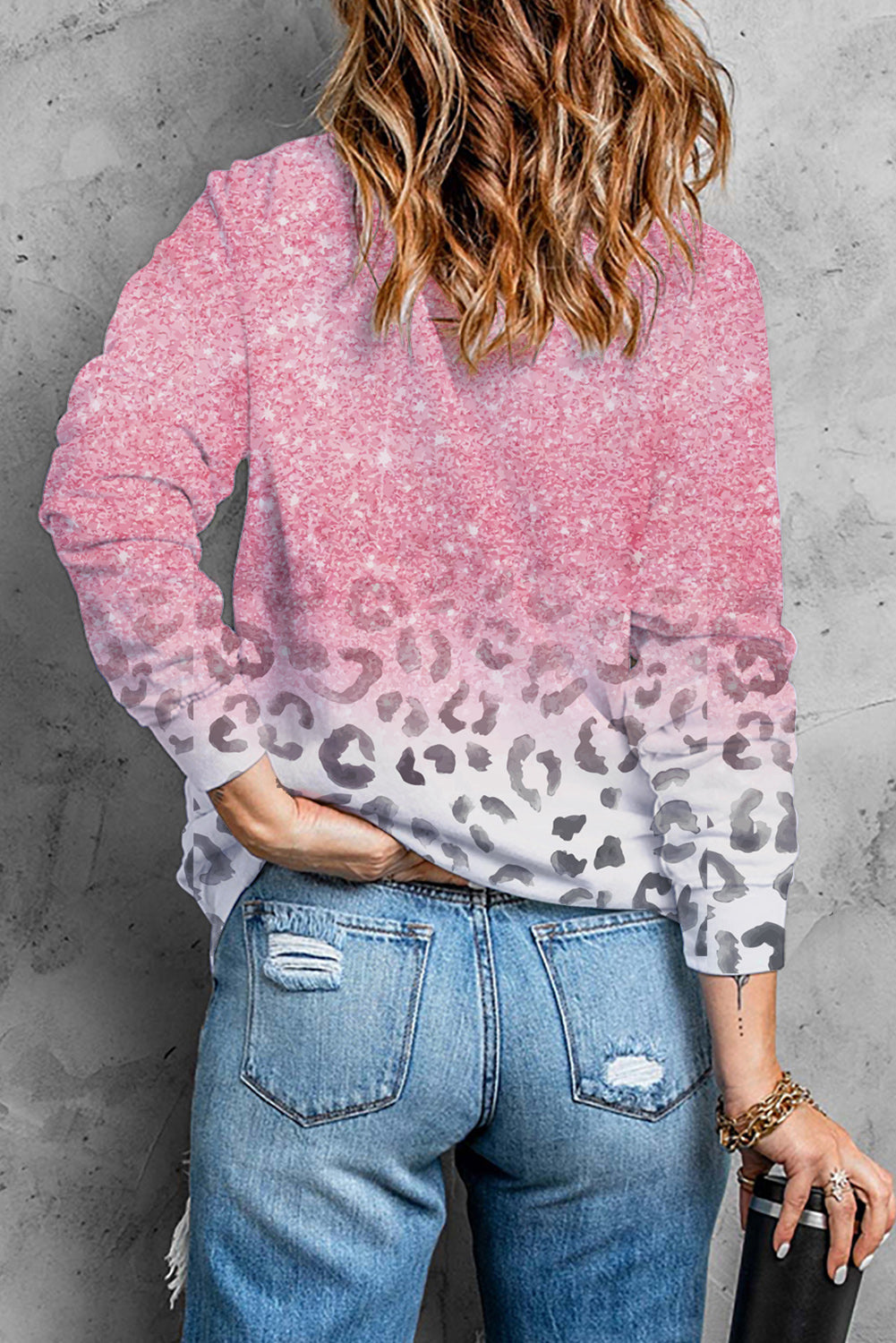 Pink Tie Dye Leopard Print Long Sleeve Top