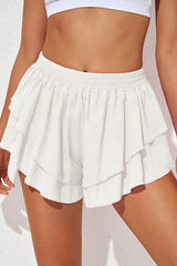 White Ruffle Tiered Skirt Overlay Shorts