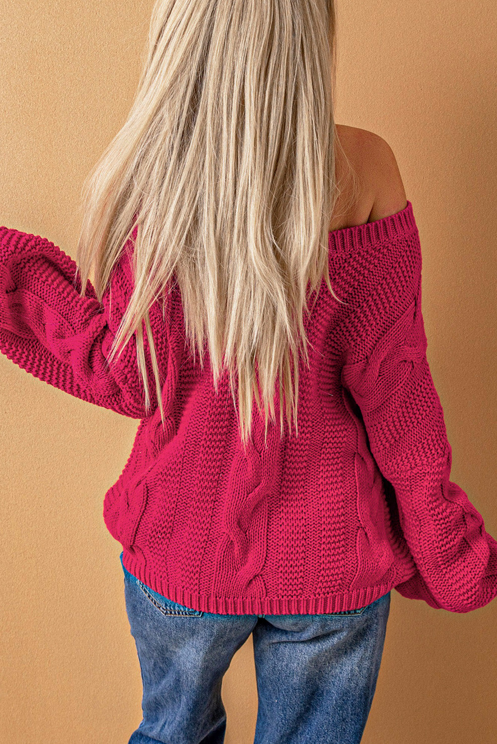 Green Bubblegum V-Neck Braided Knit Sweater