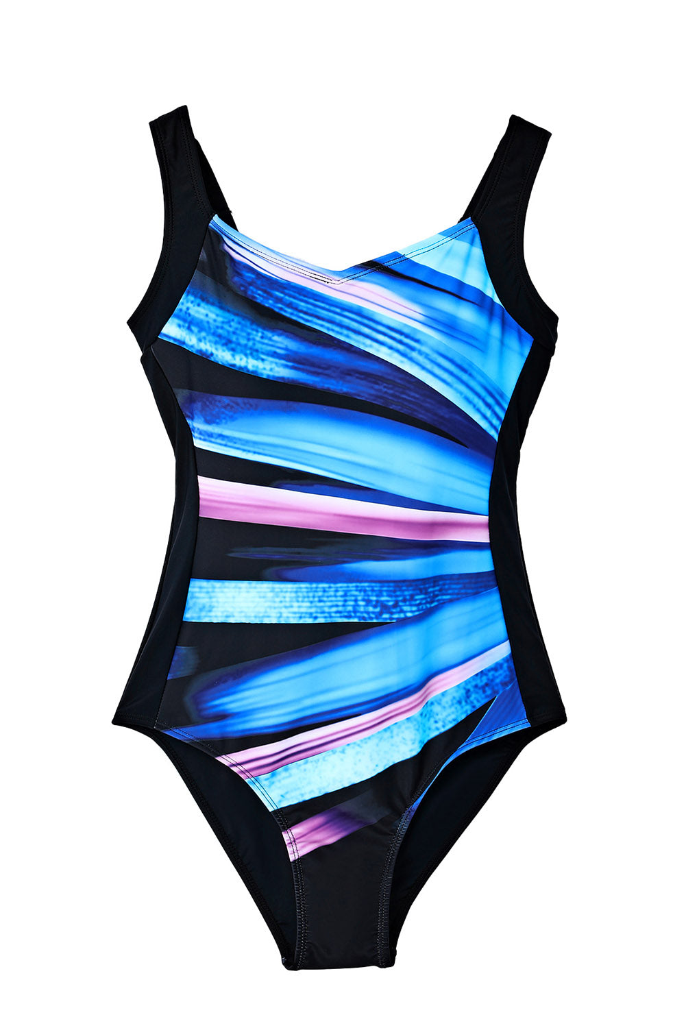 Blue Colorful Striped Pattern Sleeveless One-piece Swimsuit