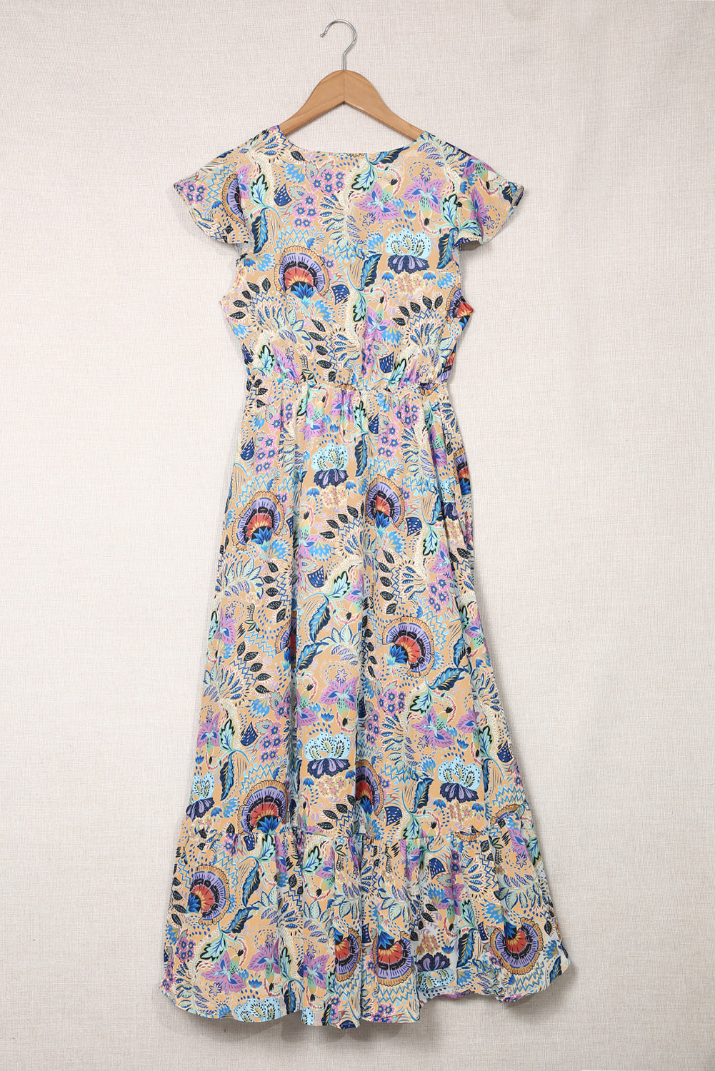 Multicolor Boho Floral Print Self-tie High Waist Long Dress