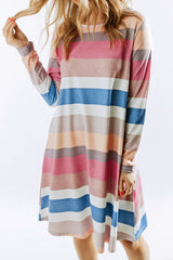 Rainbow Long Sleeve Stripes Mini Dress