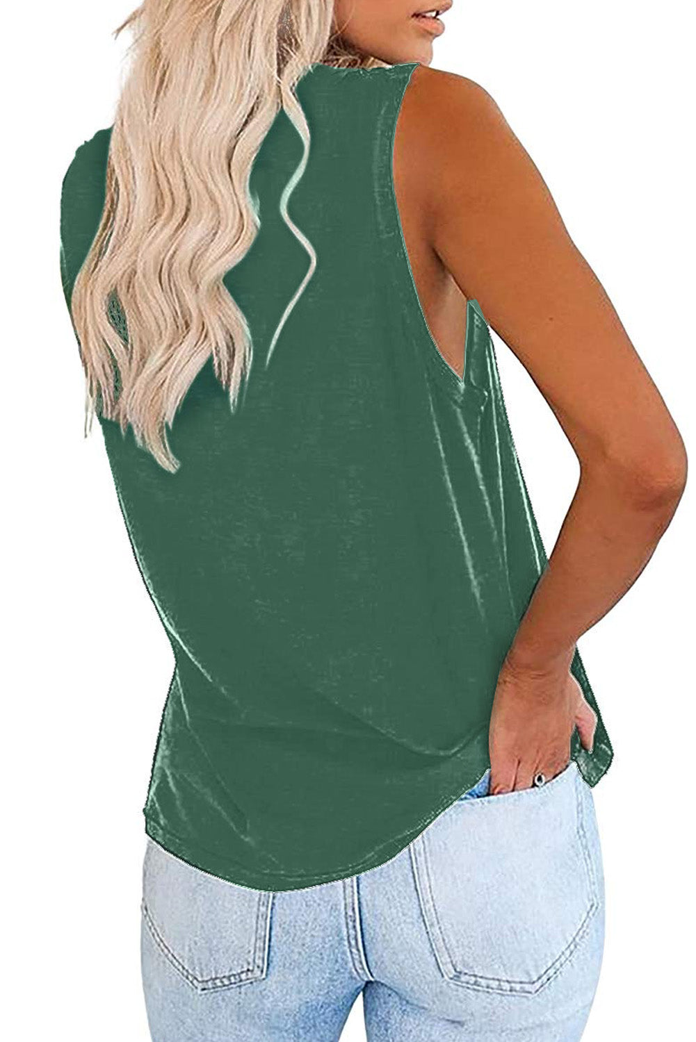 White Solid Color Crewneck Sleeveless Top