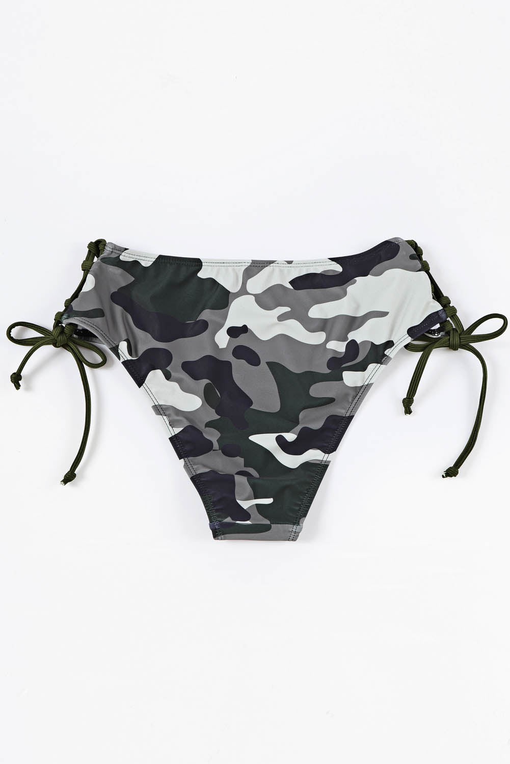 Green Ribbed Halter Camo Lace up Bikini Swimsuit