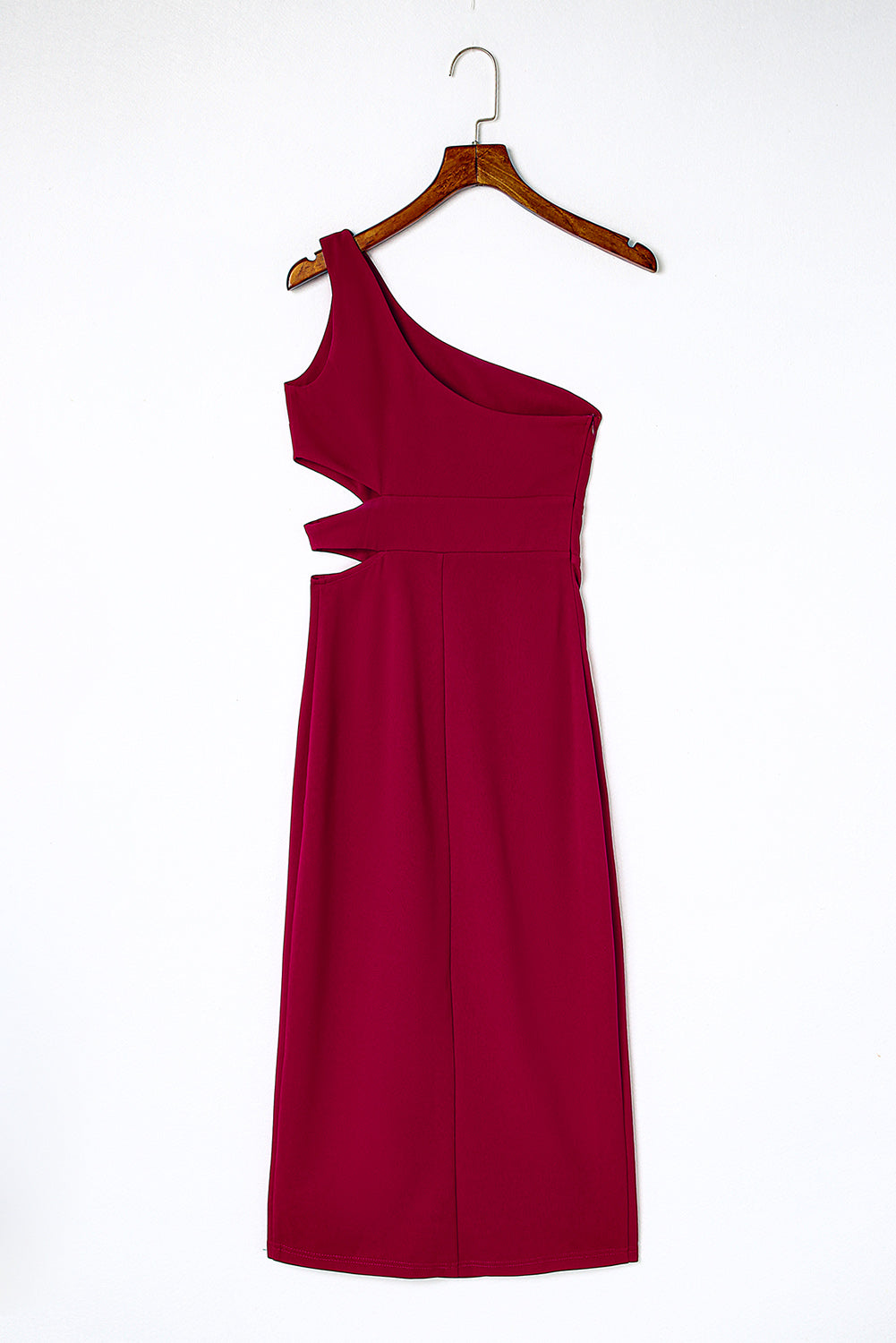 Red Asymmetric Cutout One Shoulder Bodycon Dress with Slit