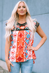 Multicolor Floral Aztec Geometric Cap Sleeve Top