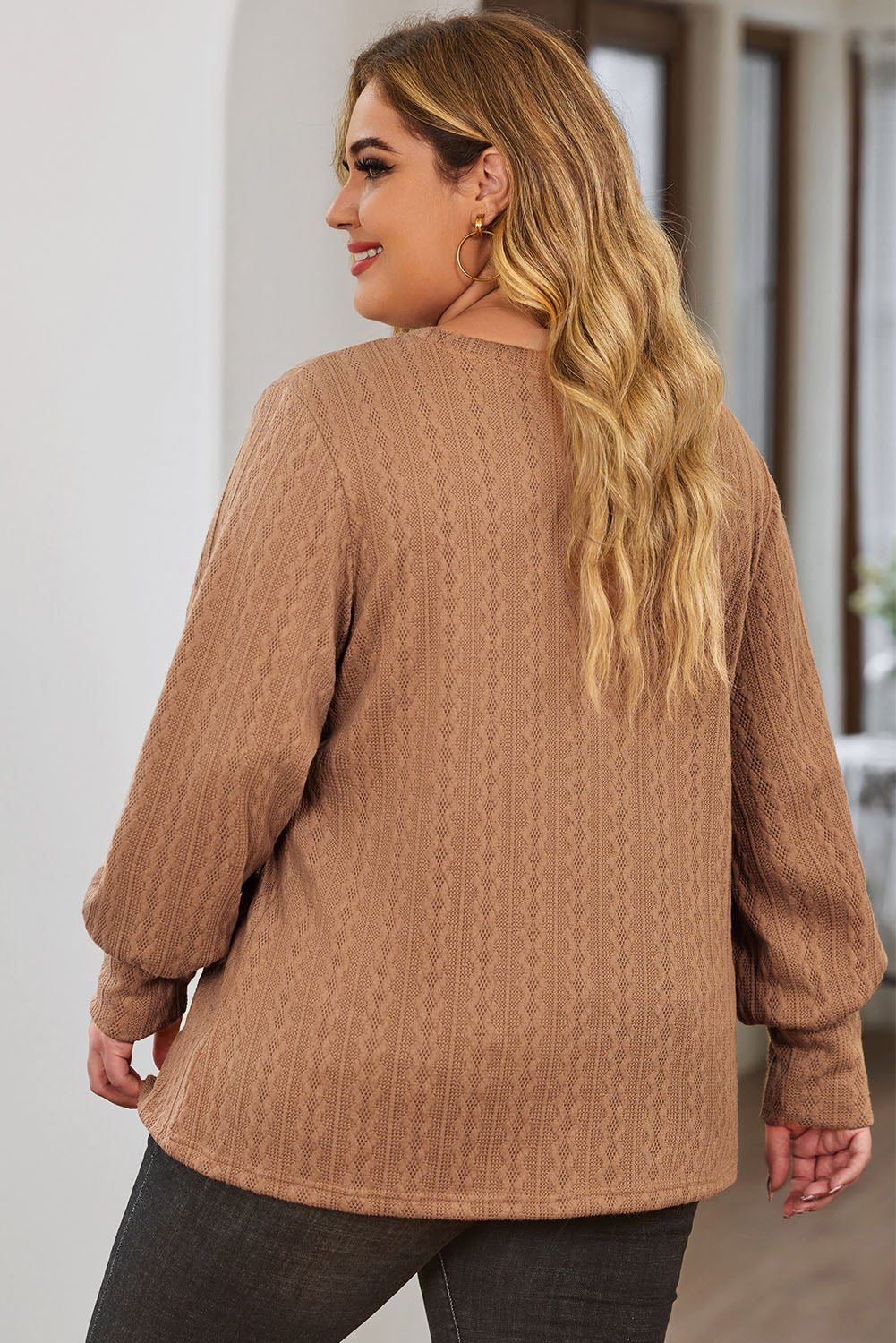 Khaki Subtle Cable Knit Plus Size Jumper