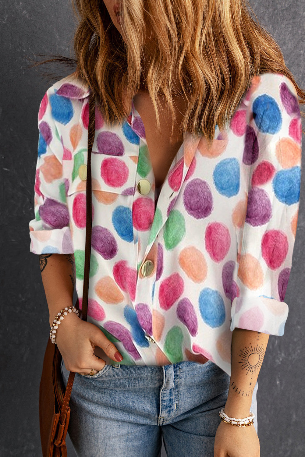 Multicolor Polka Dot Buttoned Long Sleeve Shirt