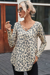 Leopard Animal Print Crisscross Neck Flowy Top