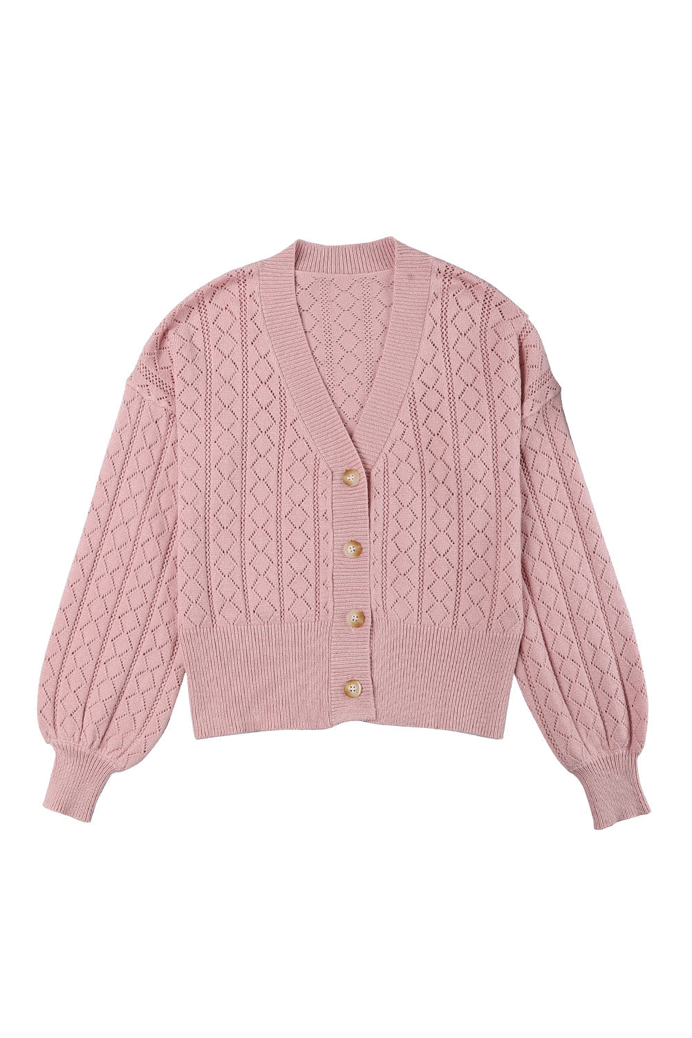 Pink V Neck Buttoned Bishop Sleeve Cardigan