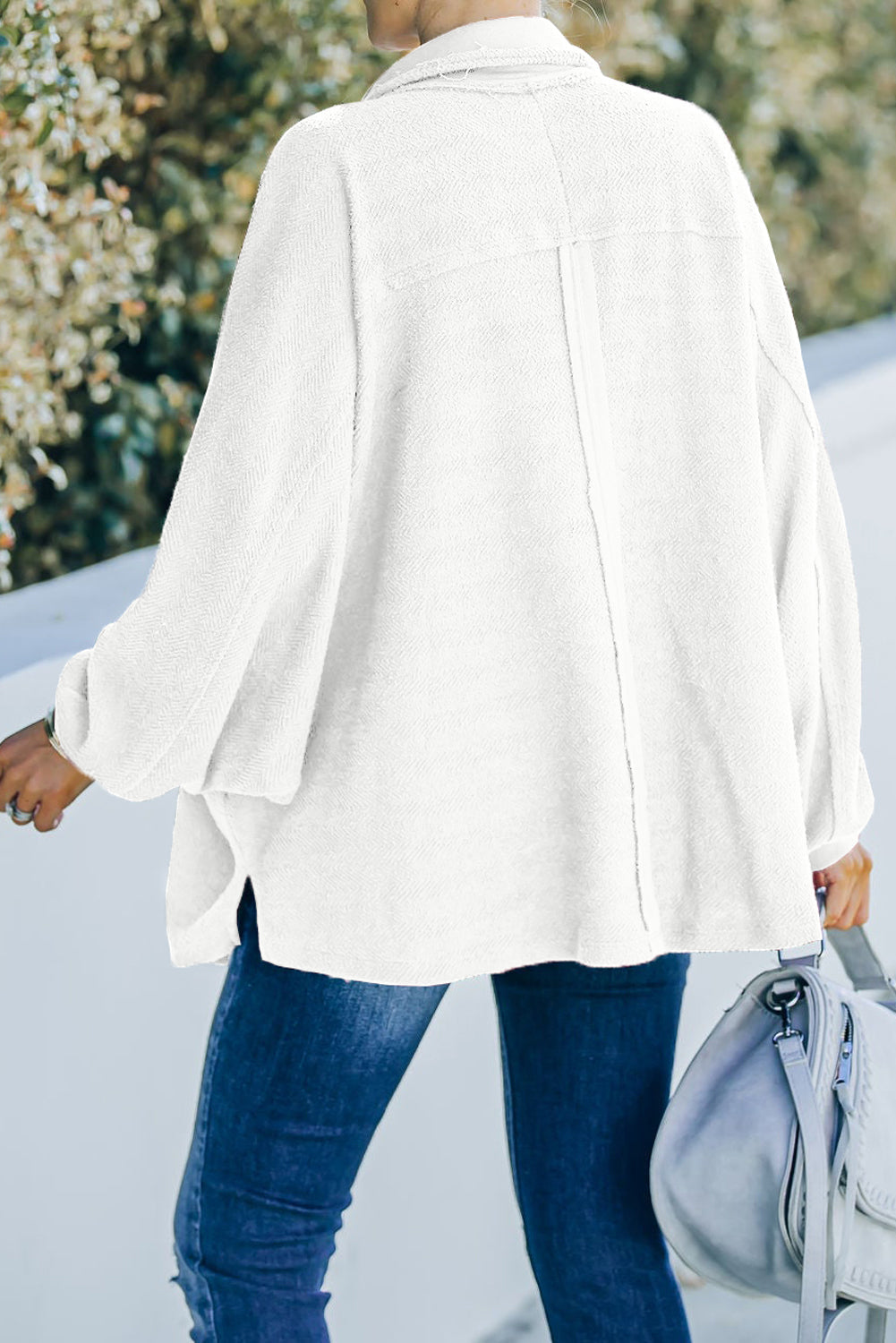 White Plus Size Long Sleeve Flap Pocket Henley Top