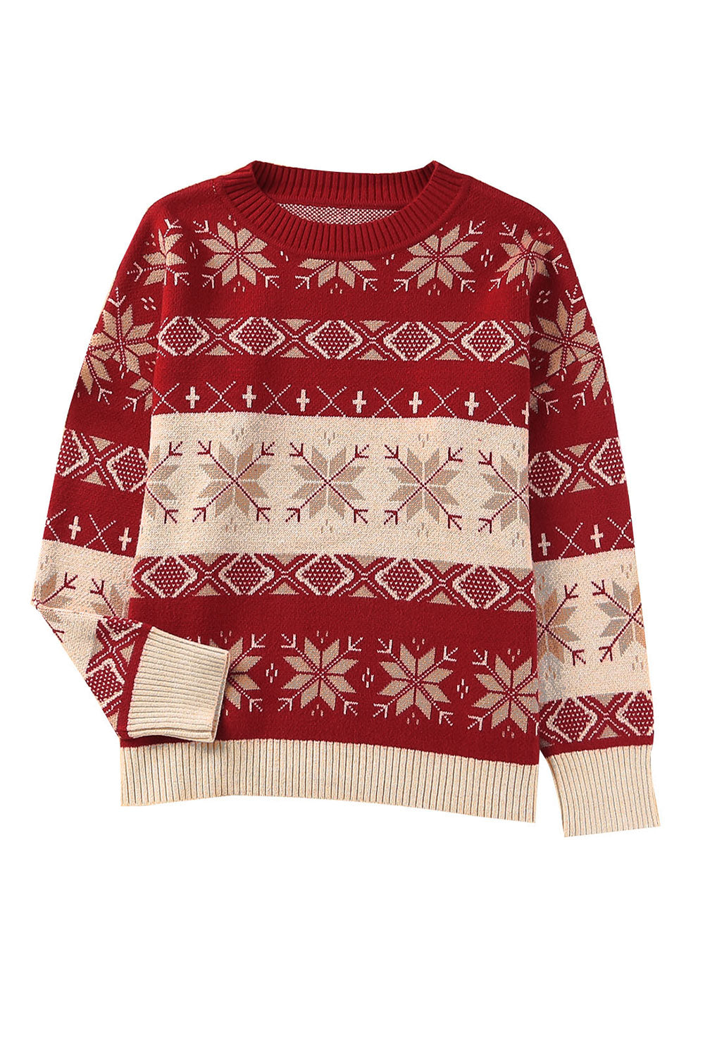 Red Christmas Snowflake Geometric Pattern Sweater