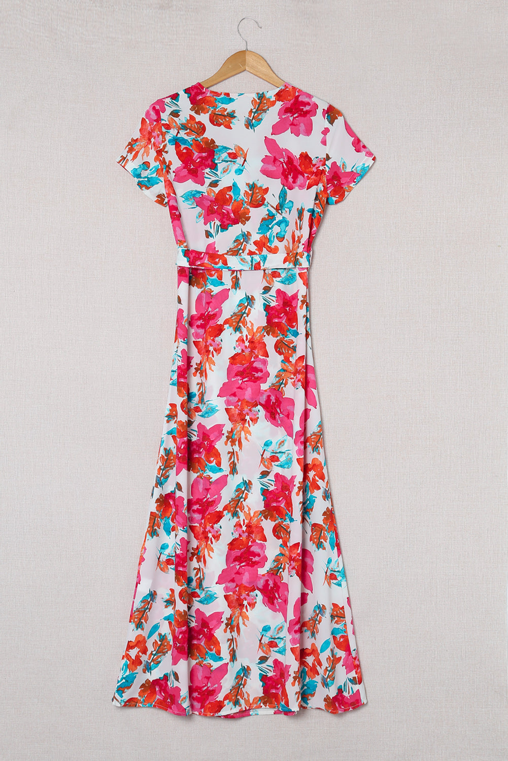 Rose Wrap V Neck Short Sleeve Floral Maxi Dress
