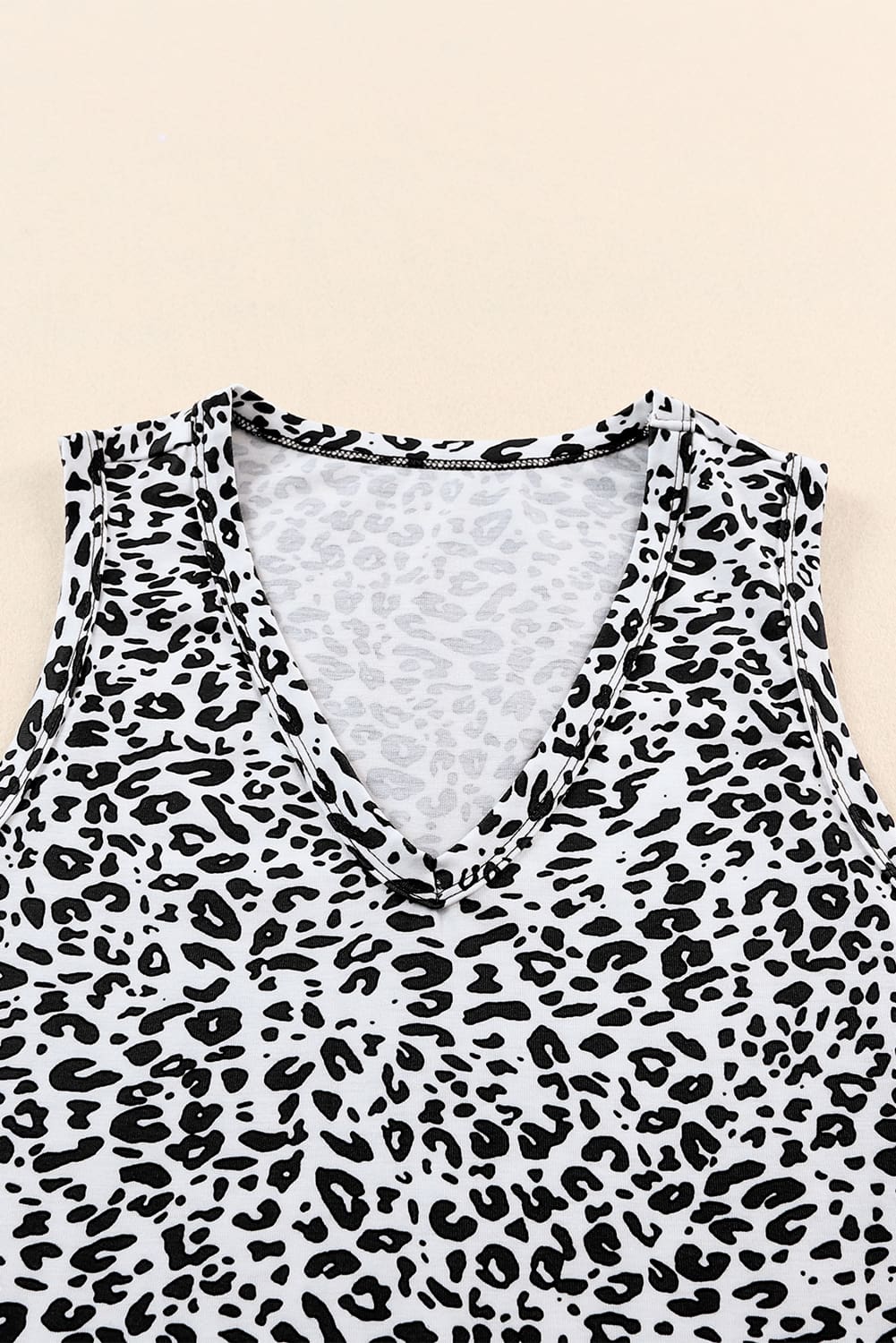 White Leopard  V Neck Tank Top