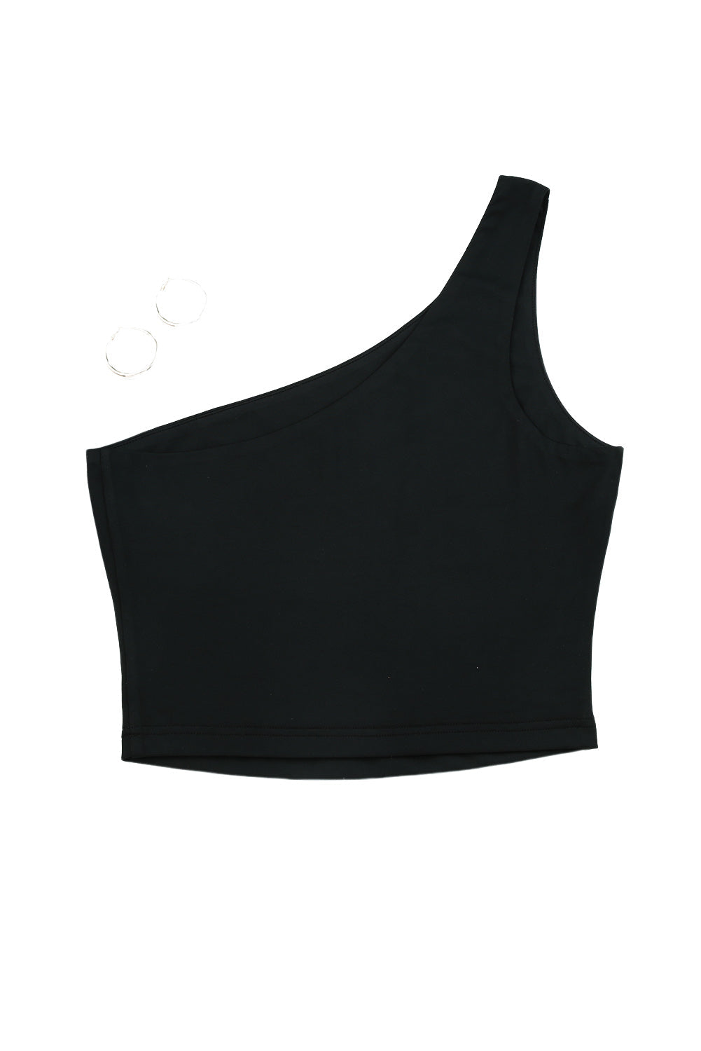 Black One Shoulder Sleeveless Crop Top