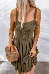 Green Swiss Dot Pleated Sleeveless A-line Dress