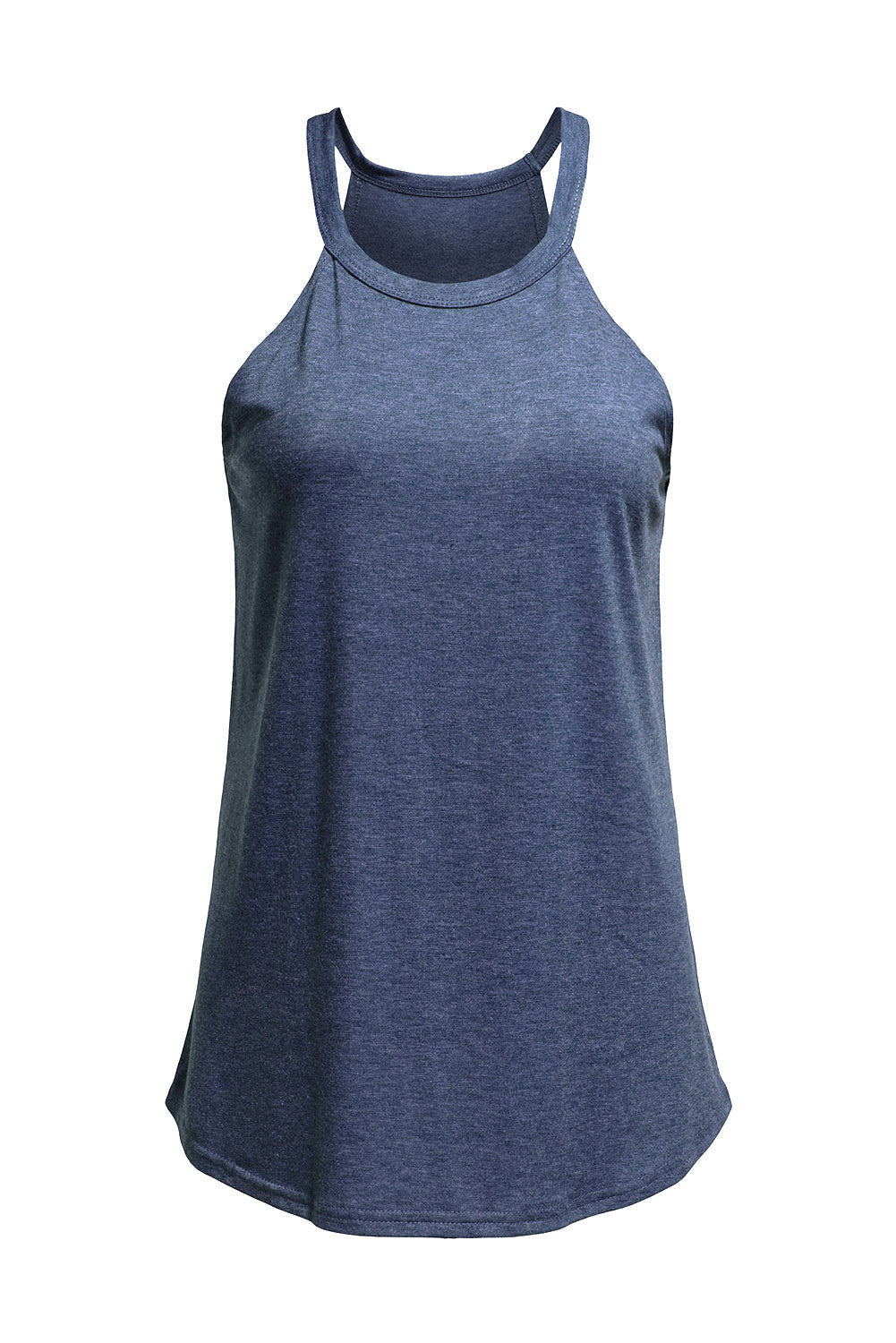 Black Solid Color Crew Neck Tank Top