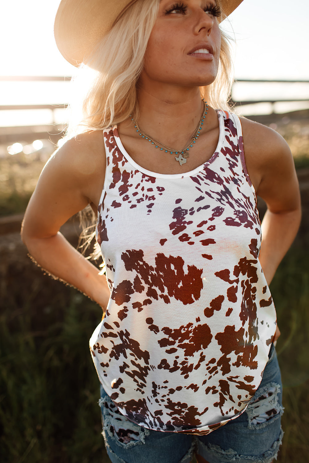 Cow Print Racerback Tank Top