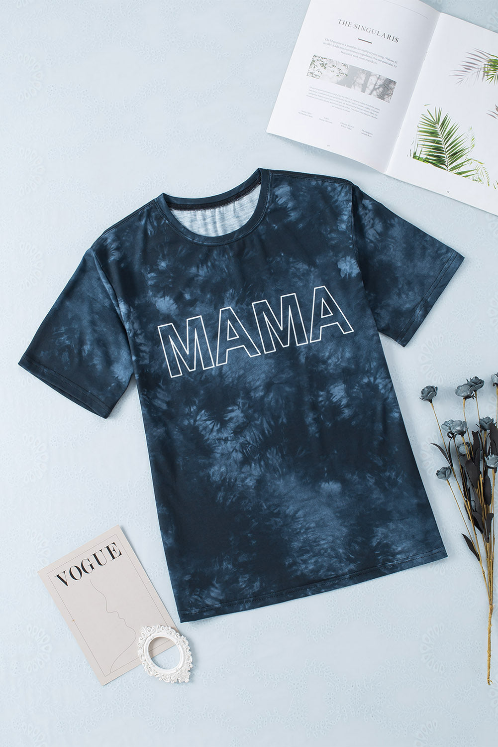 Blue Vintage Tie Dye MAMA Printed Tee