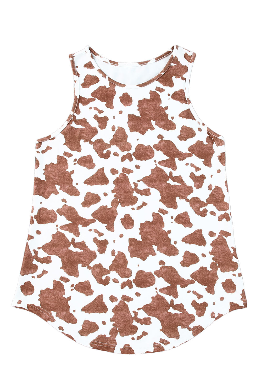 Brown Cow Print Crew Neck Tank Top