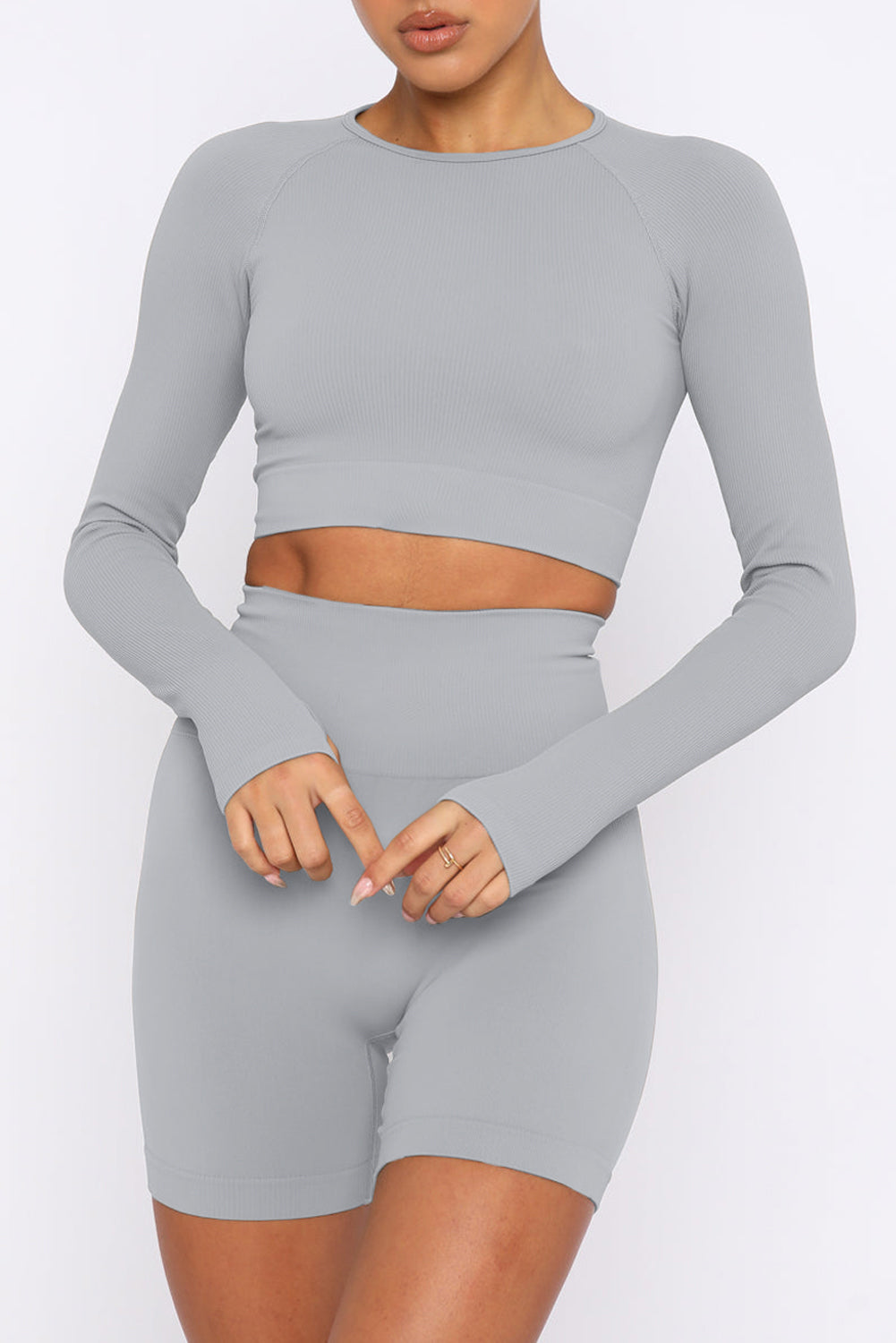 Gray Long Sleeve Seamless Crop Smoke