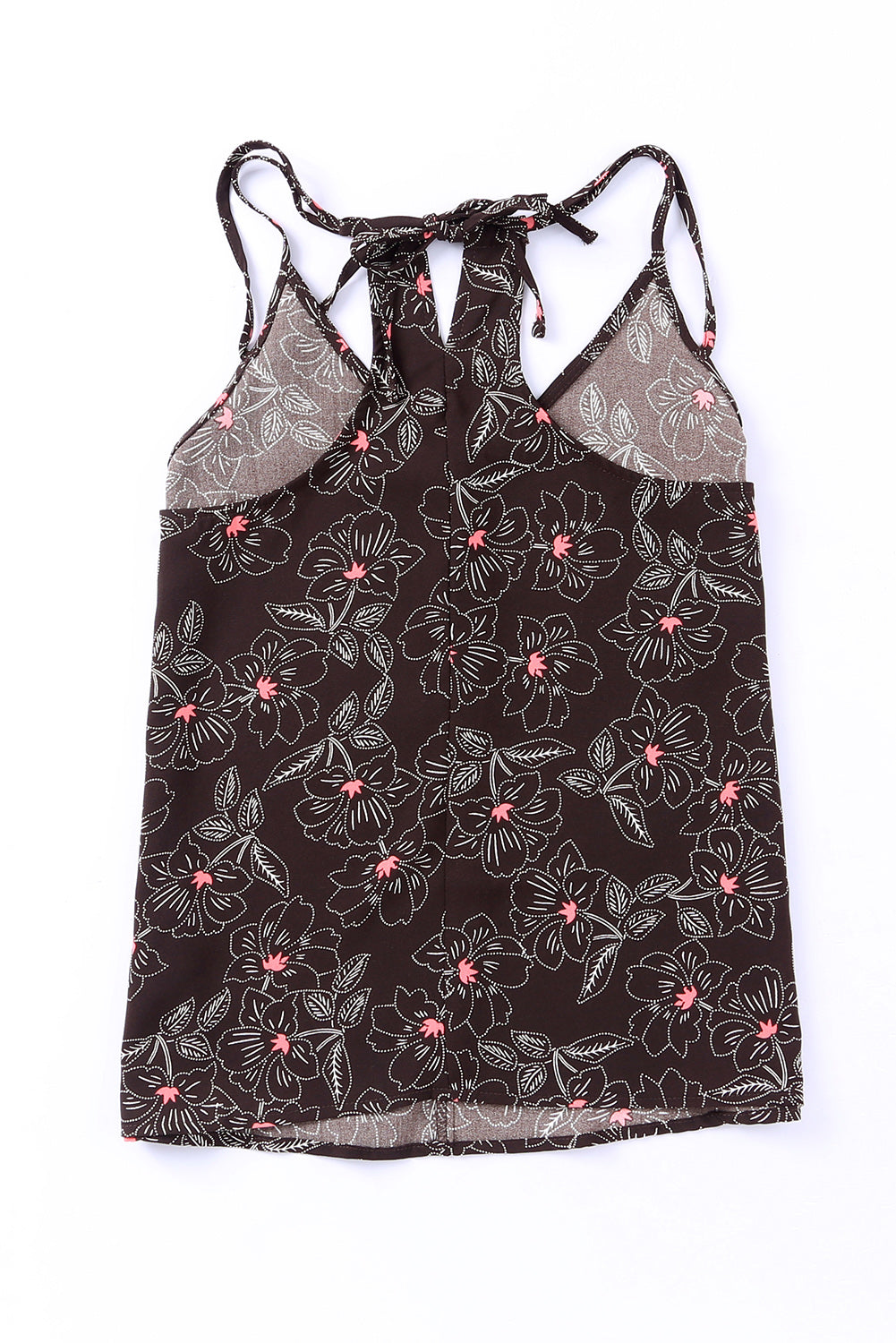 Brown Floral Print Spaghetti Strap Racerback Tank Top