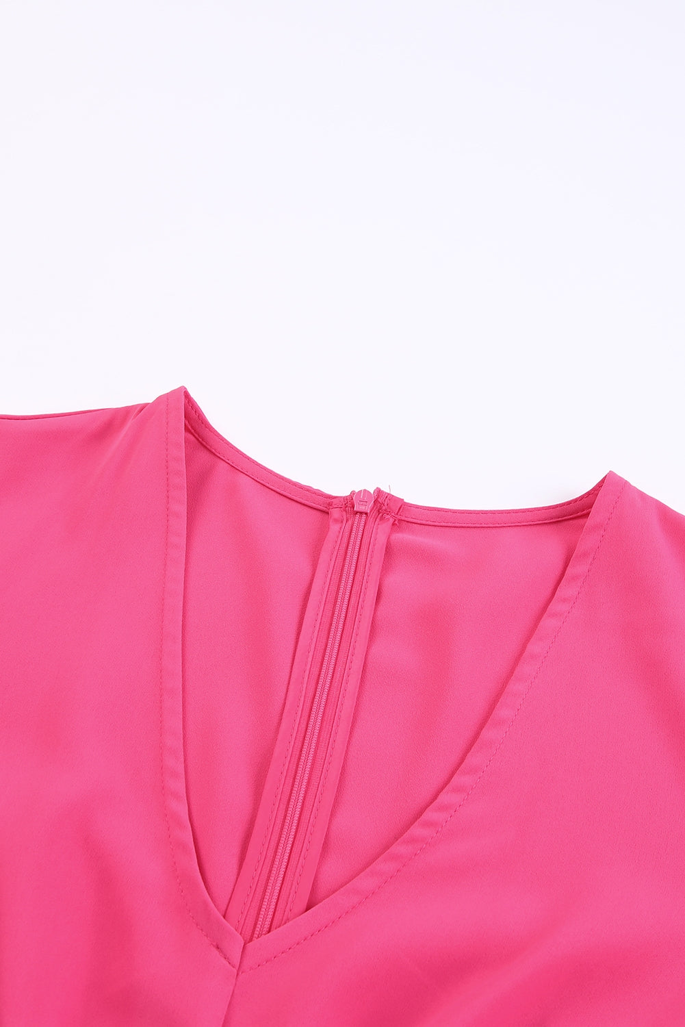 Red V Neck Bubble Sleeve Cut out Waist Wide Leg Jumpsuit