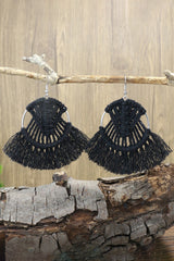 Black Crochet Tassel Fan-shaped Drop Earrings