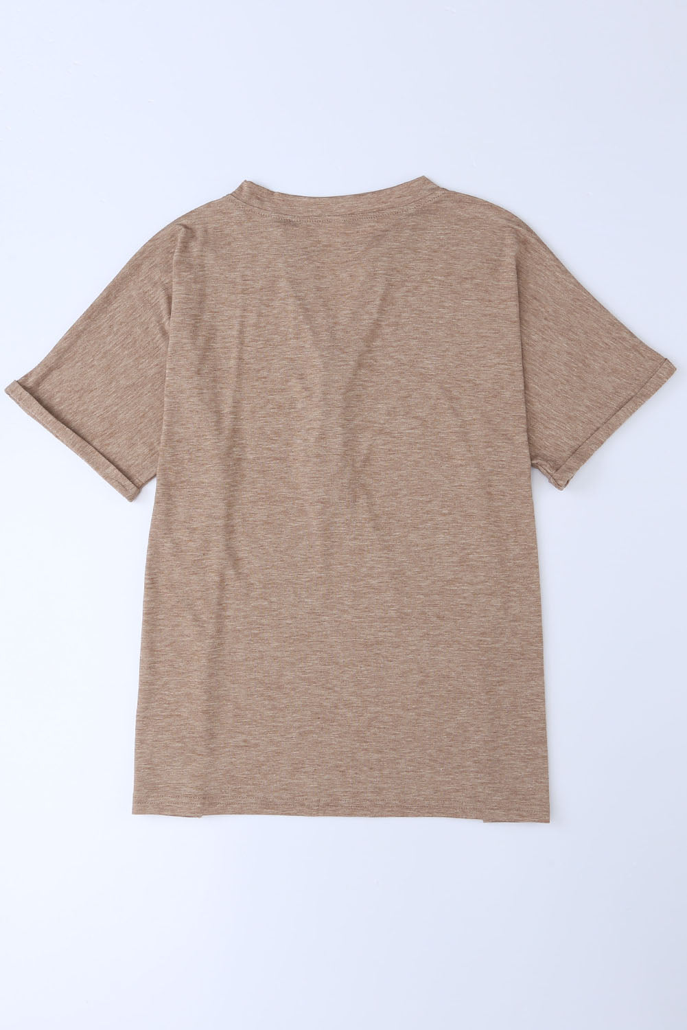 Khaki Button V Neck Rolled Sleeve T Shirt