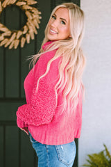 Pink Ribbed Turtleneck Fuzzy Sleeve Knit Sweater