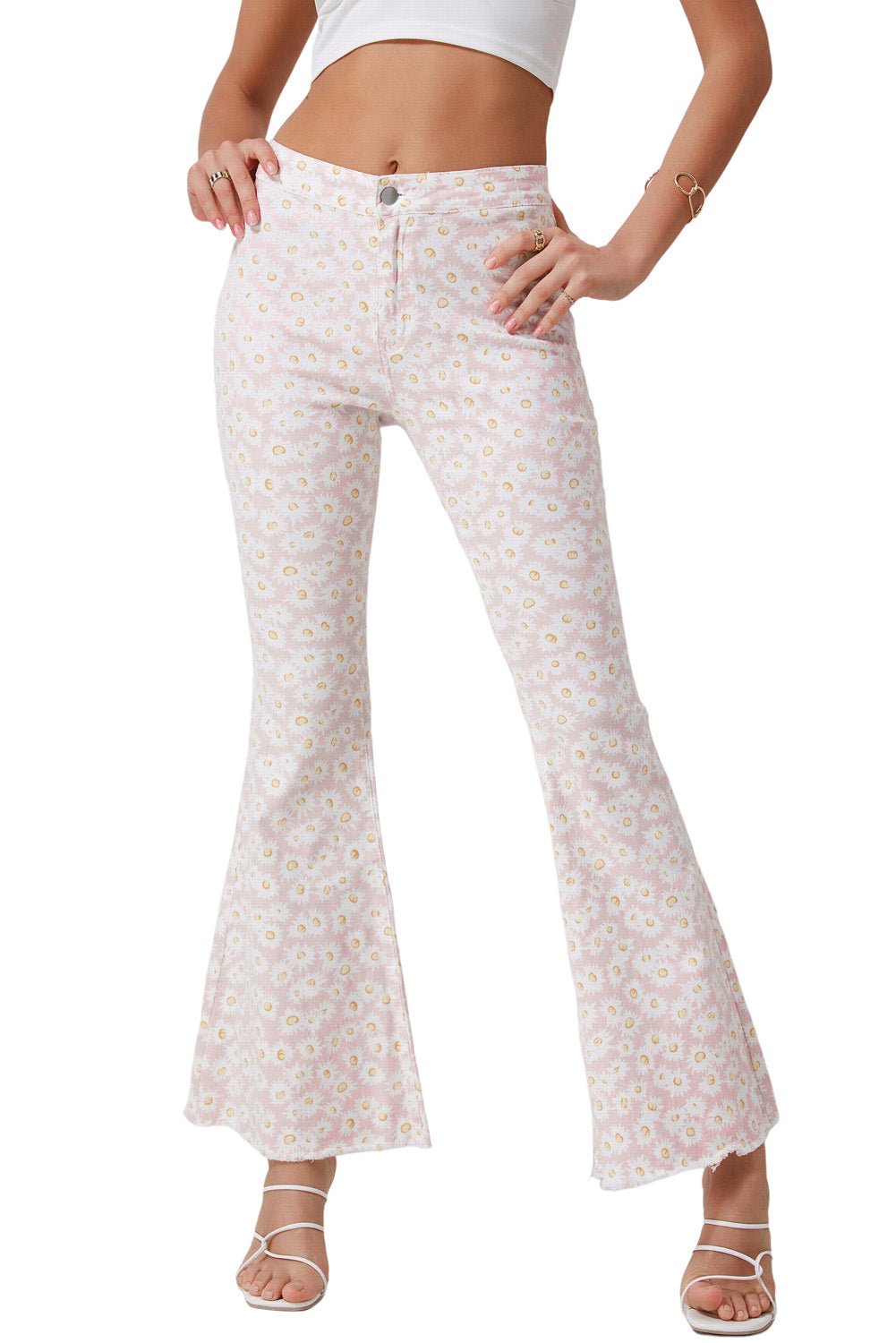 Pink Daisy Bell Bottom Flare Pants