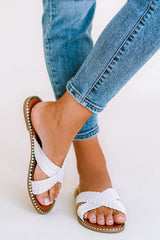 Beige Cross Straps Braised Slippers