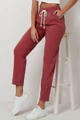 Solid Color Drawstring High Waist Harem Pants