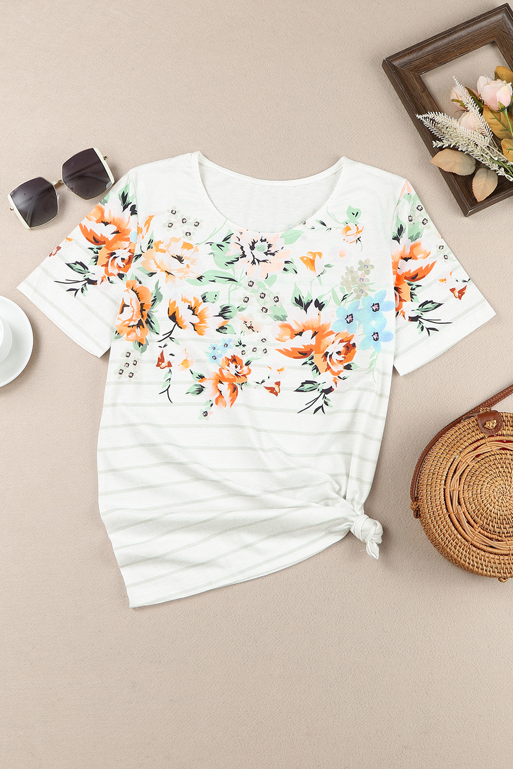 Floral Striped Print Short Sleeve Tee