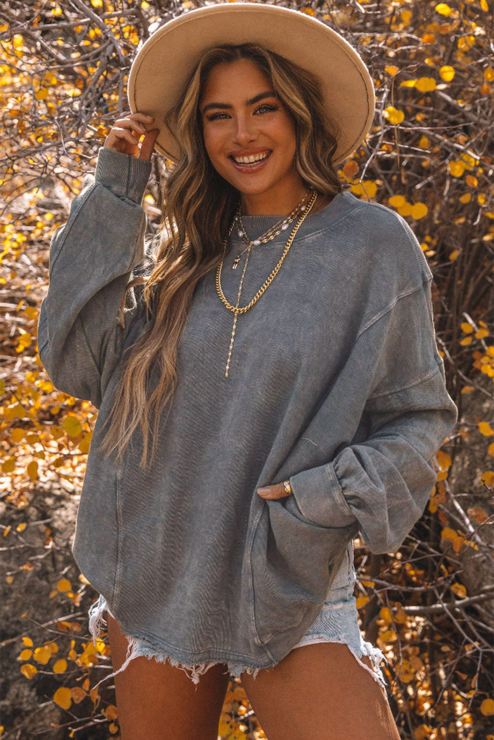 Khaki Exposed Seam Twist Open Back Oversized Sweatshirt