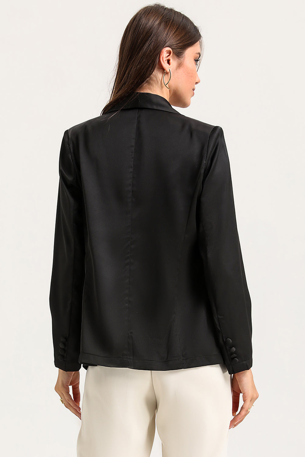 Black Collared Neck Single Breasted Blazer with Pockets