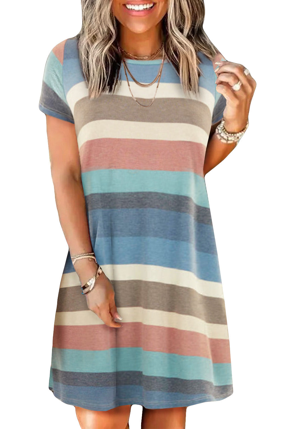 Multicolor Stripe Print Slit Maxi Tank Top Dress