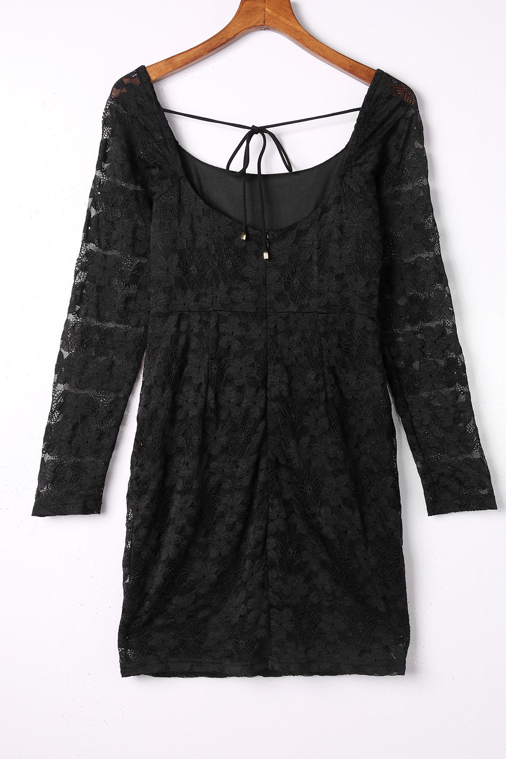 Black Square Neck Long Sleeve Lace Bodycon Mini Dress