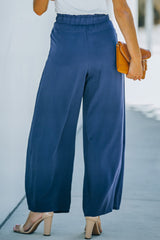 Blue Wrap Wide Leg Pants with Tie