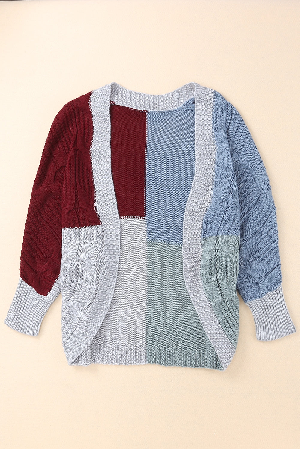 Brown Color Block Loose Open Front Knitted Cardigan