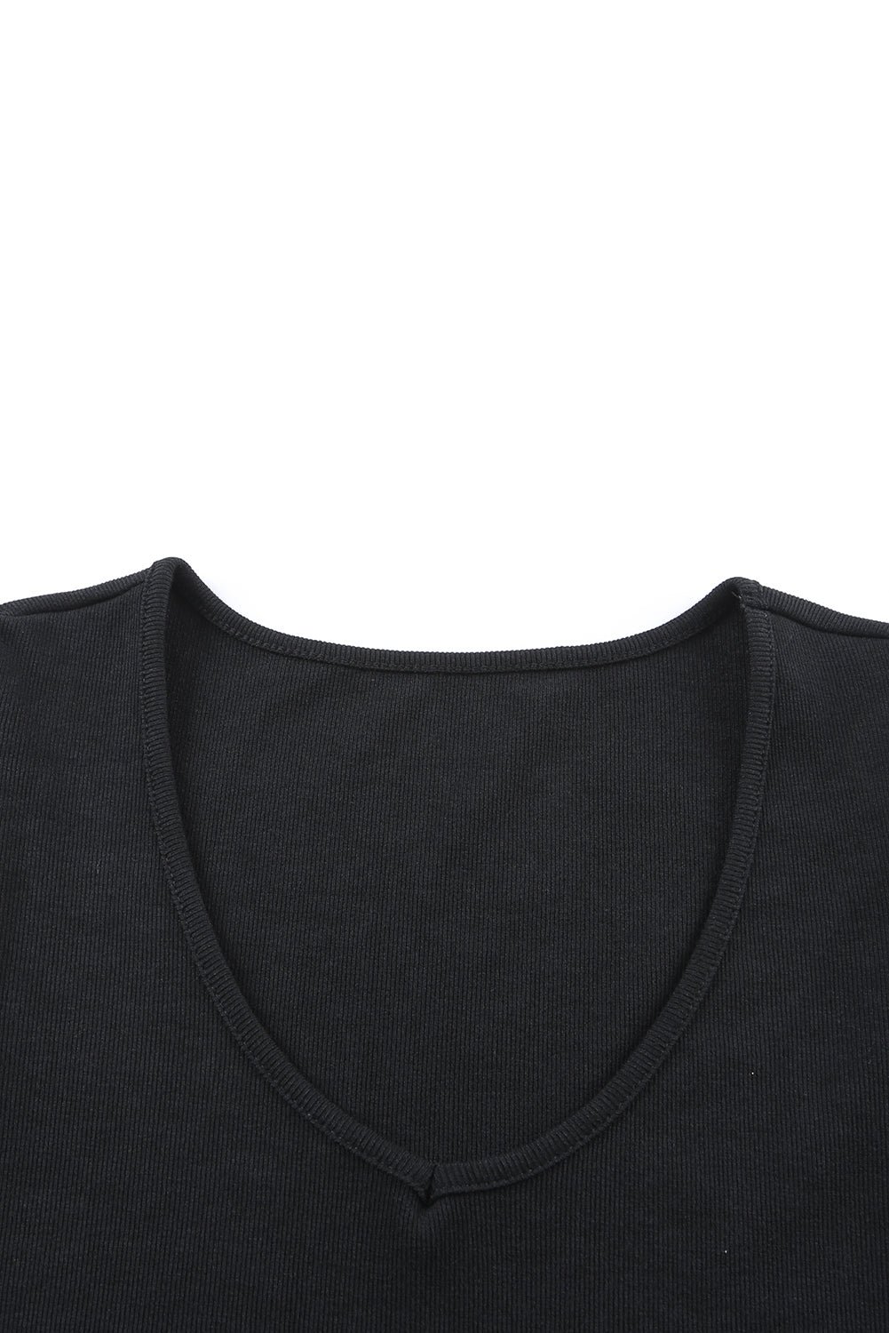 Black Rib Knitted Ruffle Sleeve U Neck Top