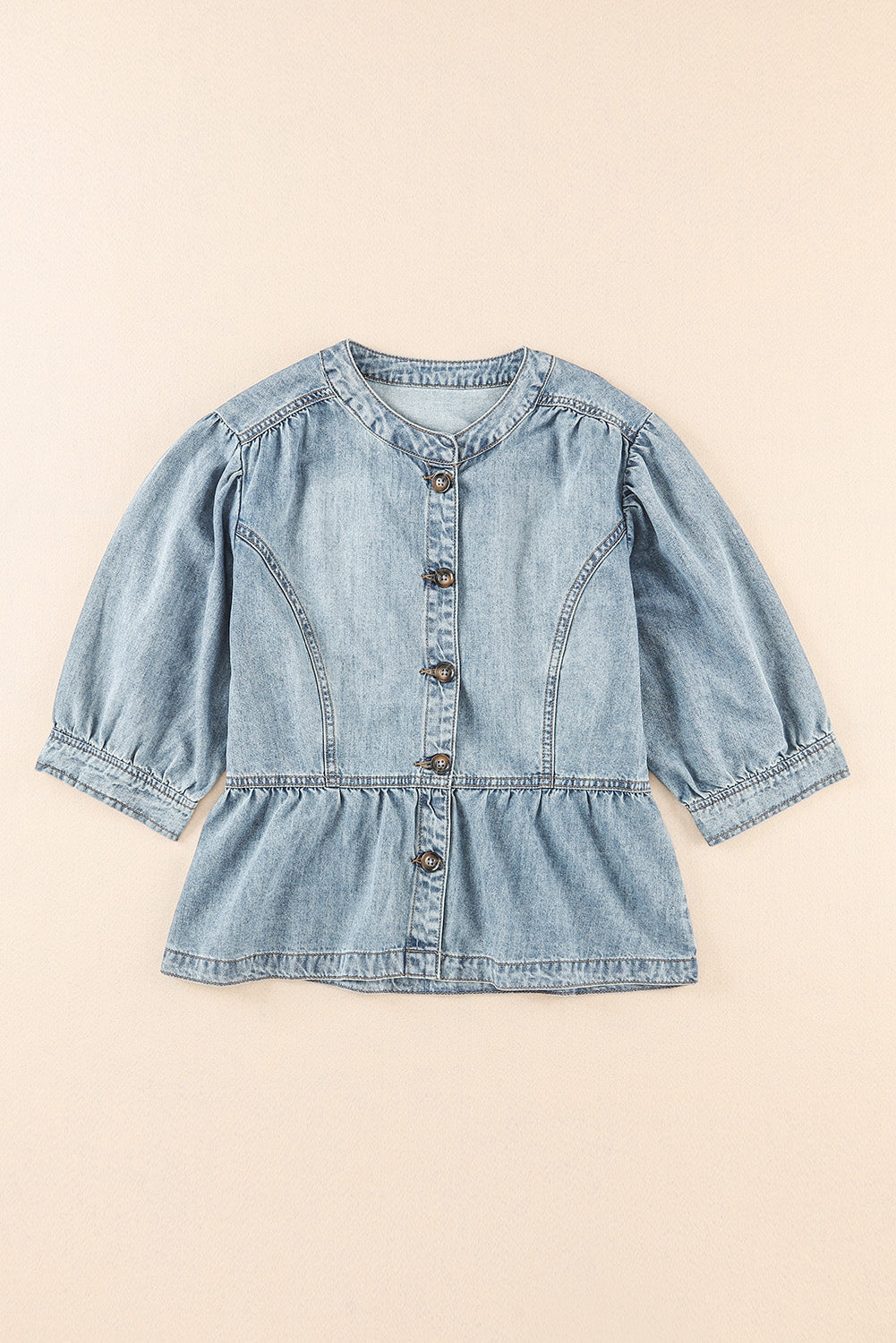 Sky Blue Half Sleeves Peplum Denim Jacket