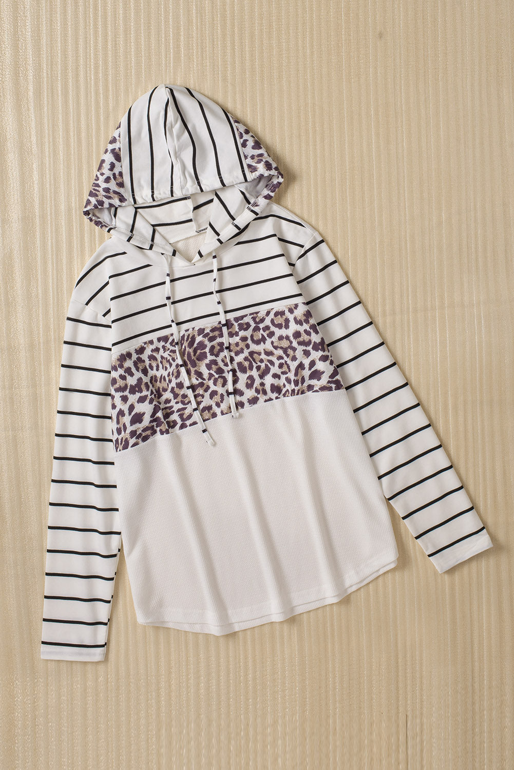 White Striped Leopard Block Patchwork Plus Size Hoodie