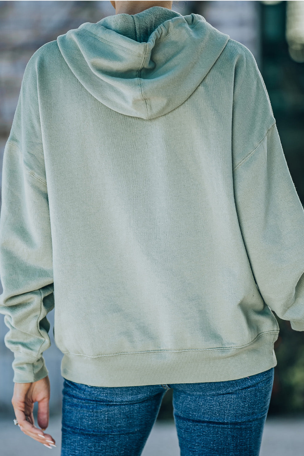 Green Contrast Wide Band Front Drawstring Hoodie