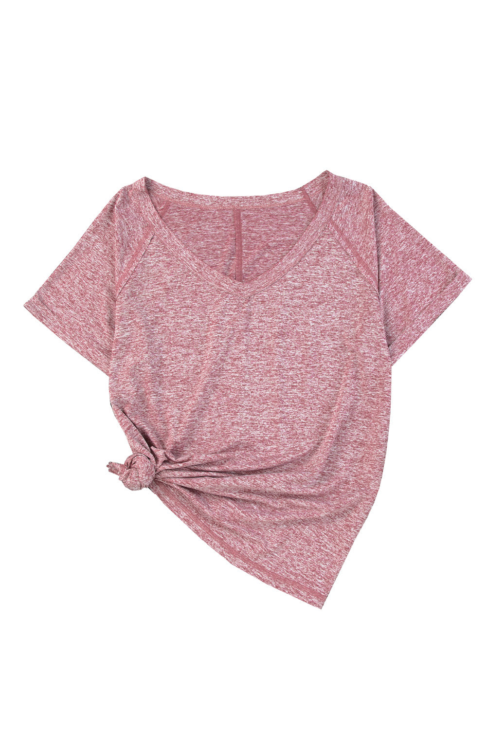 Pink Marble Print Seamed V Neck T-shirt