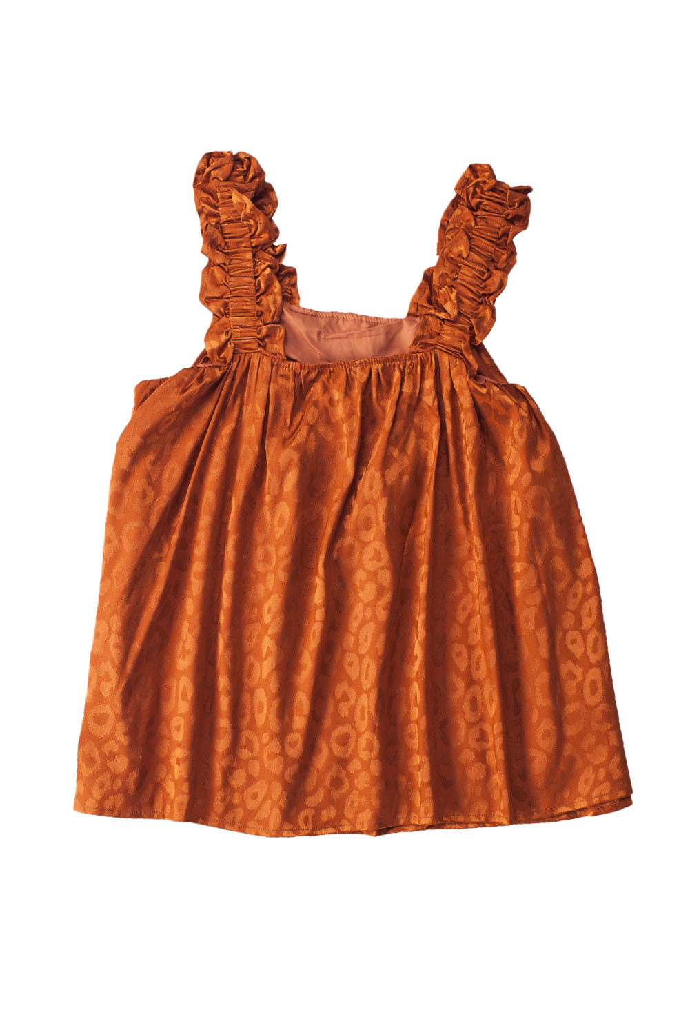 Orange Leopard Print Ruffled Wide Strap Satin Tank Top