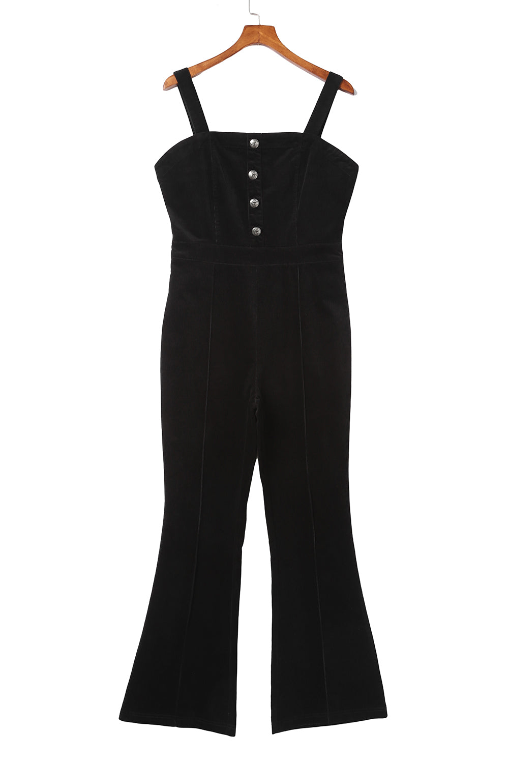 Black Sleeveless Buttoned Bodice Wide Leg Corduroy Jumpsuit