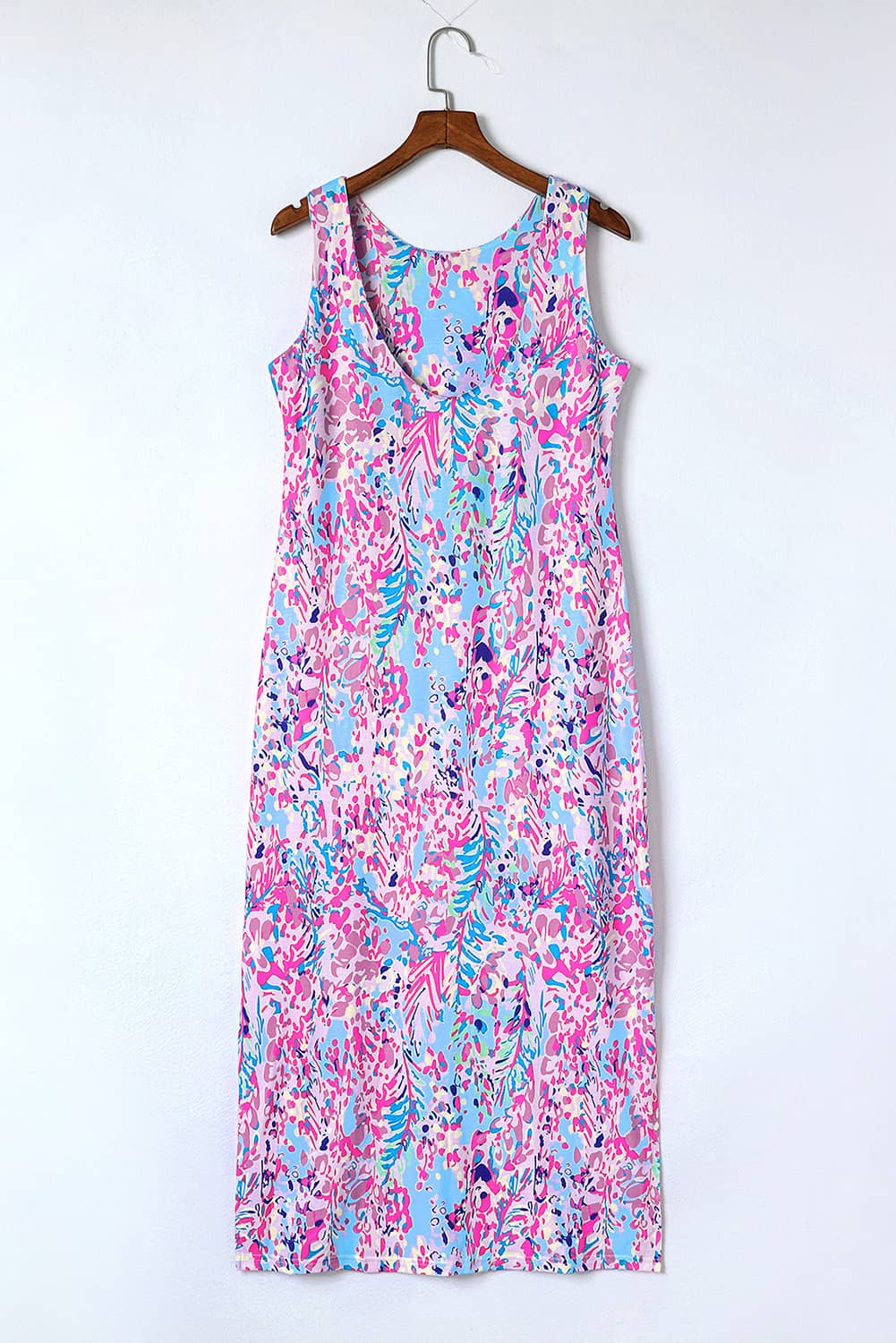 Blue Multicolor Floral Print Sleeveless Tank Top