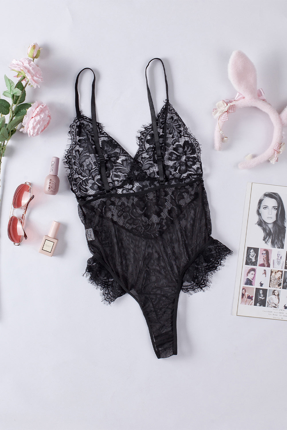 Black Lace Mesh Teddy Lingerie
